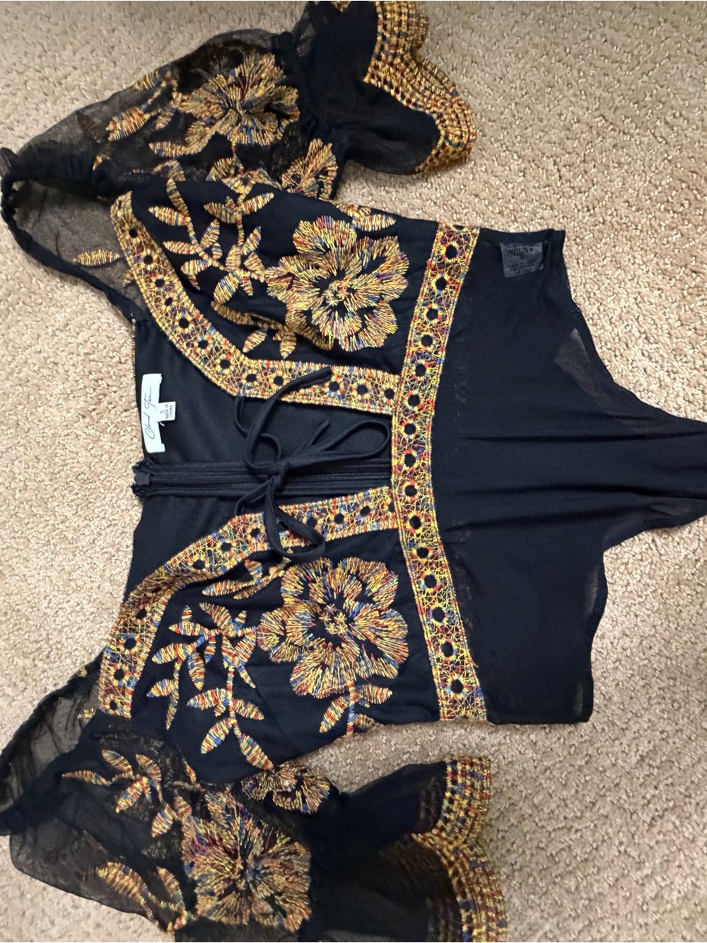 Black Embroidered Floral Tie-Front Tunic by Free People